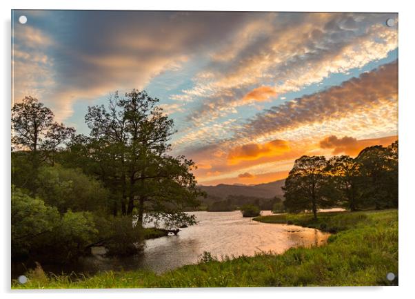 Sunset over Rydal Water in Lake District Acrylic by Steve Heap