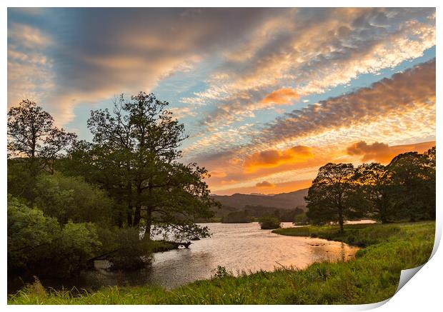 Sunset over Rydal Water in Lake District Print by Steve Heap