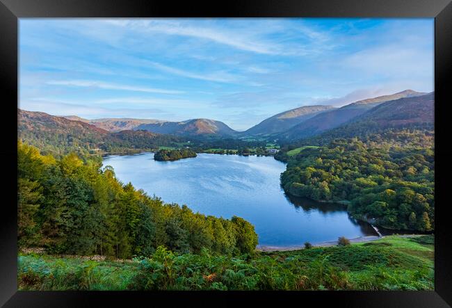 Lake Grasmere in early morning in Lake District Framed Print by Steve Heap