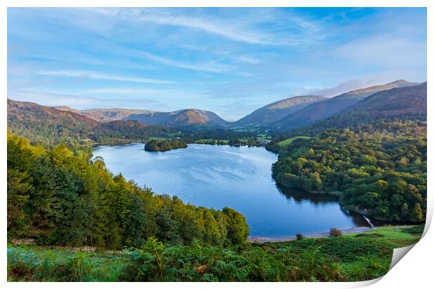 Lake Grasmere in early morning in Lake District Print by Steve Heap