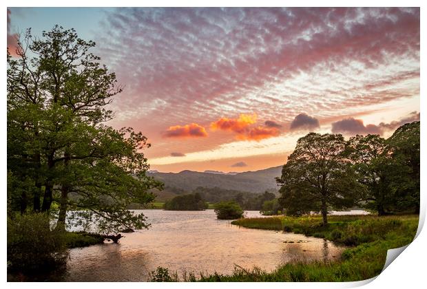 Sunset over Rydal Water in Lake District Print by Steve Heap