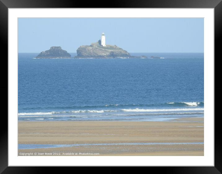 Godrevy lightouse on distant rock Framed Mounted Print by Joan Rosie