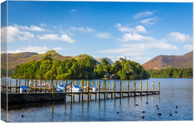 Boats on Derwent Water in Lake District Canvas Print by Steve Heap