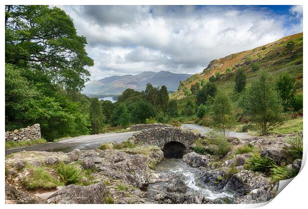 Ashness Bridge over small stream in Lake District Print by Steve Heap