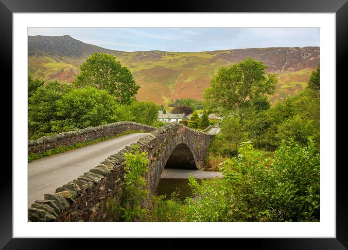 Bridge over small river at Grange in Lake District Framed Mounted Print by Steve Heap