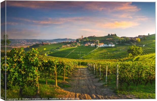 Barbaresco village and Langhe vineyards, Piedmont, Italy Canvas Print by Stefano Orazzini