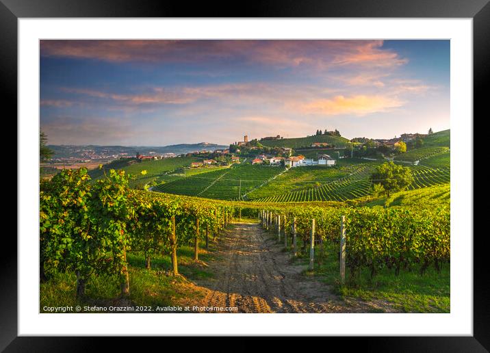 Barbaresco village and Langhe vineyards, Piedmont, Italy Framed Mounted Print by Stefano Orazzini