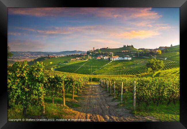 Barbaresco village and Langhe vineyards, Piedmont, Italy Framed Print by Stefano Orazzini