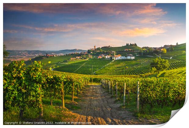Barbaresco village and Langhe vineyards, Piedmont, Italy Print by Stefano Orazzini
