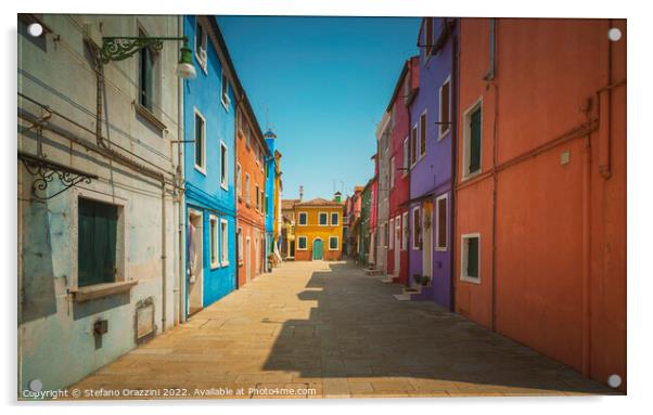 Burano island street, colorful houses in Venetian lagoon  Acrylic by Stefano Orazzini