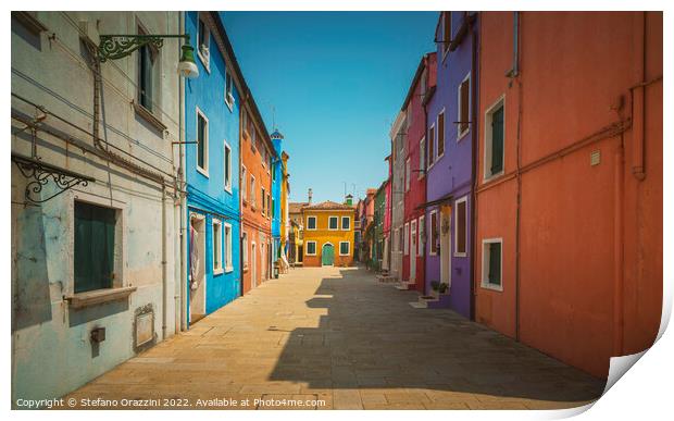 Burano island street, colorful houses in Venetian lagoon  Print by Stefano Orazzini