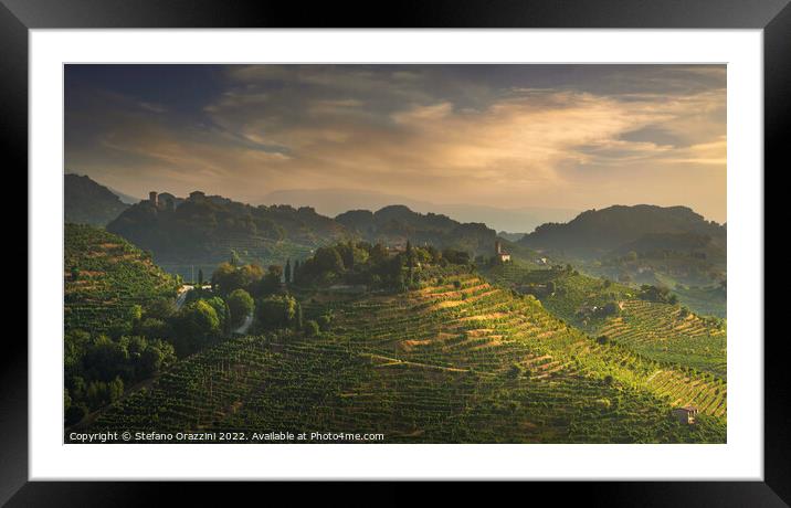 Prosecco Hills, vineyards, S. Lorenzo church and Credazzo Towers Framed Mounted Print by Stefano Orazzini