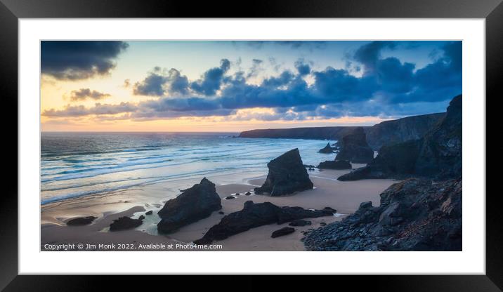 Bedruthan Steps Sunset Framed Mounted Print by Jim Monk