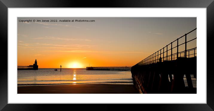 North Sea sunrise at the mouth of the River Blyth - Panorama Framed Mounted Print by Jim Jones