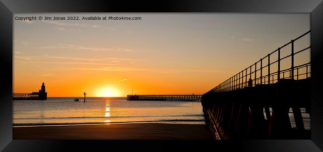 North Sea sunrise at the mouth of the River Blyth - Panorama Framed Print by Jim Jones