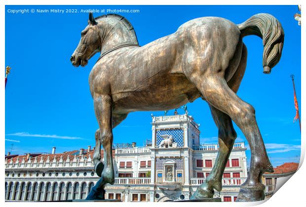 A Bronze Horse of the Triumphal Quadriga, St Marks Basilica, Venice Print by Navin Mistry