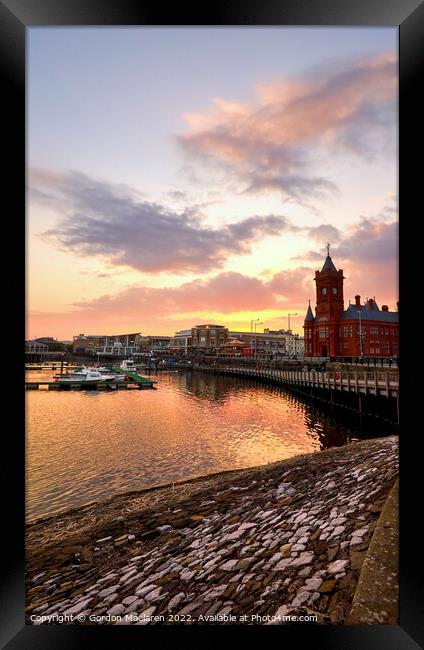 Sunset over Cardiff Bay and the Pierhead Building Framed Print by Gordon Maclaren