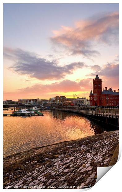 Sunset over Cardiff Bay and the Pierhead Building Print by Gordon Maclaren