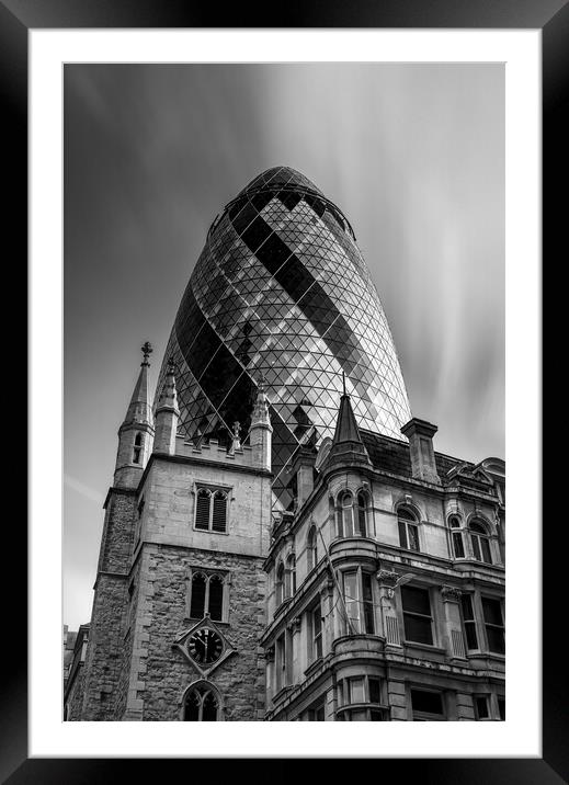 Old and new architecture Gherkin London Framed Mounted Print by Alan Le Bon