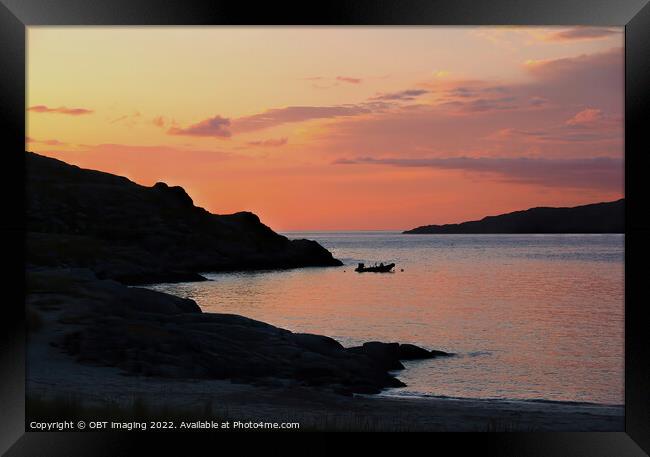 Achmelvich Bay Sunset Assynt Highland Scotland Last Boat Run Framed Print by OBT imaging