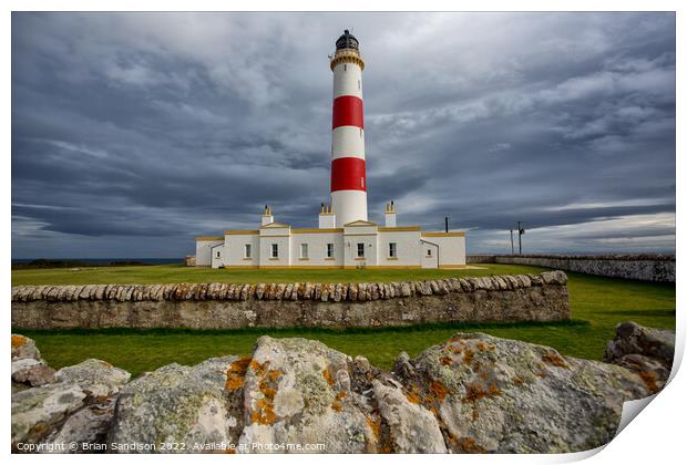 Tarbat Ness Lighthouse under a stormy sky Print by Brian Sandison