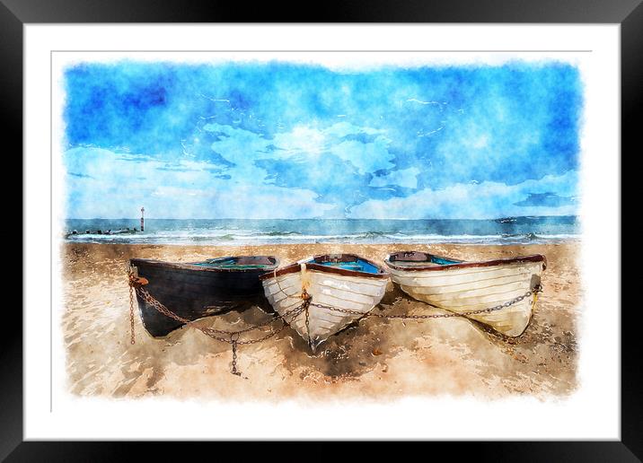 Boats On A Sandy Beach Framed Mounted Print by Helen Hotson