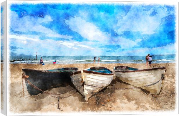 Boats on the Beach Canvas Print by Helen Hotson