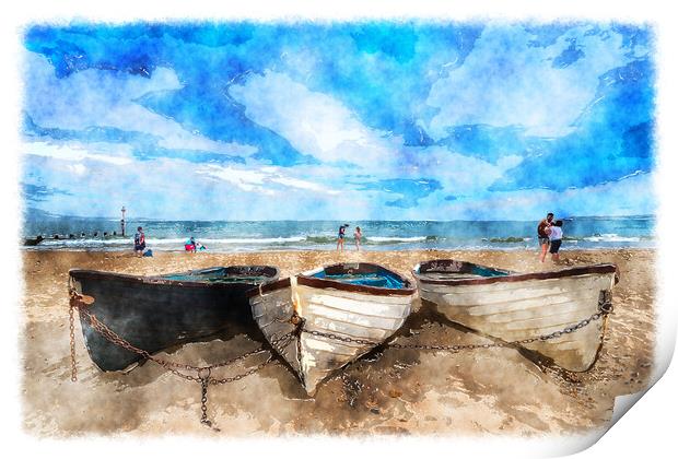 Boats on the Beach Print by Helen Hotson