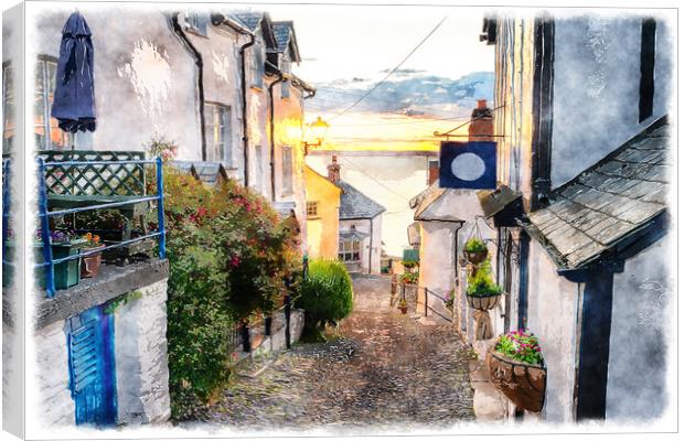 Clovelly Watercolour Painting Canvas Print by Helen Hotson