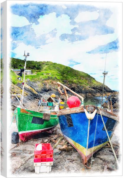 Cornish Fishing Village Canvas Print by Helen Hotson
