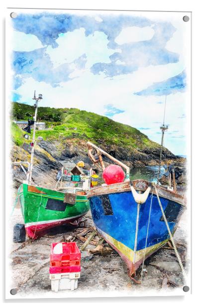 Cornish Fishing Village Acrylic by Helen Hotson