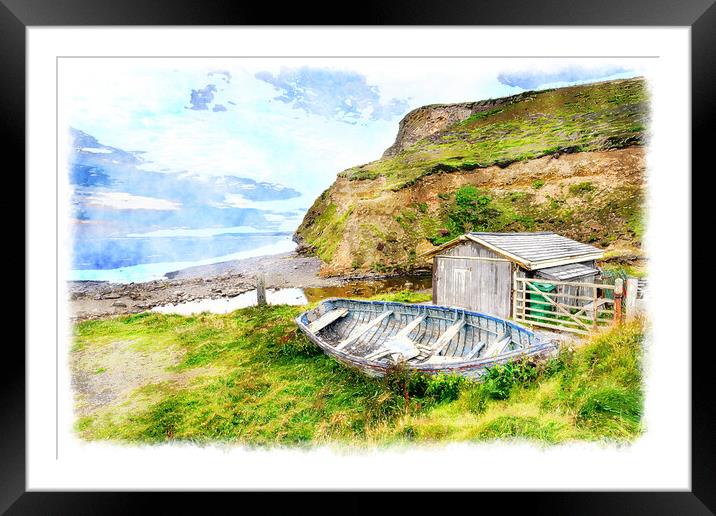 Boat on the Beach at Millook Haven in Cornall Framed Mounted Print by Helen Hotson