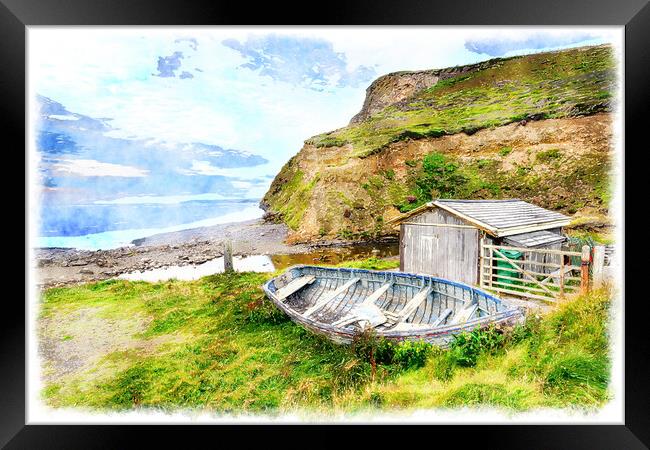 Boat on the Beach at Millook Haven in Cornall Framed Print by Helen Hotson