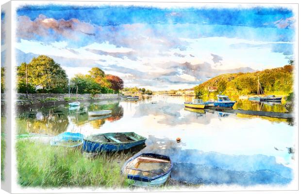 Boats at Millbrook in Cornwall Canvas Print by Helen Hotson