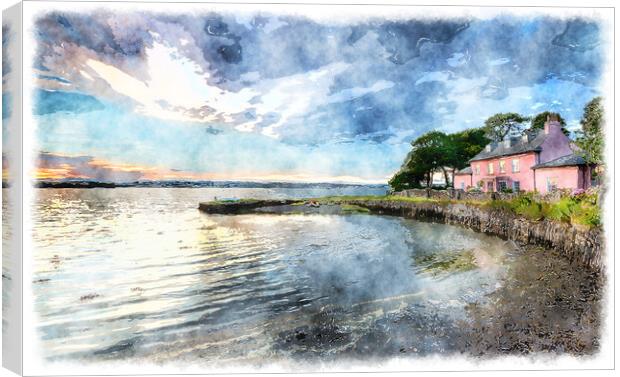 Watercolour Painting of a Cottage by the Sea Canvas Print by Helen Hotson