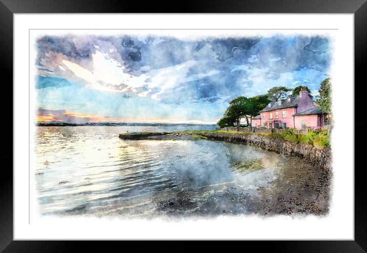 Watercolour Painting of a Cottage by the Sea Framed Mounted Print by Helen Hotson
