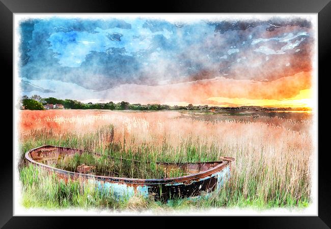 Boat in the Reeds Framed Print by Helen Hotson
