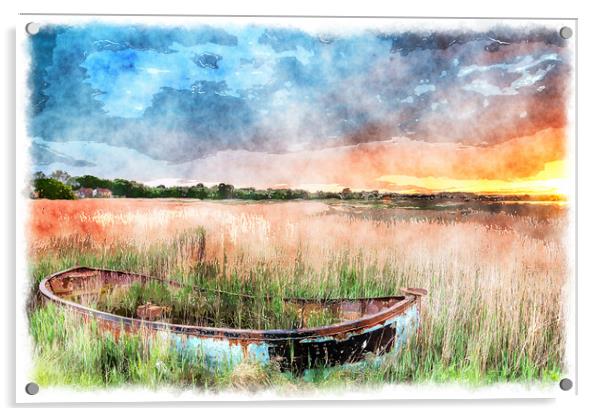 Boat in the Reeds Acrylic by Helen Hotson