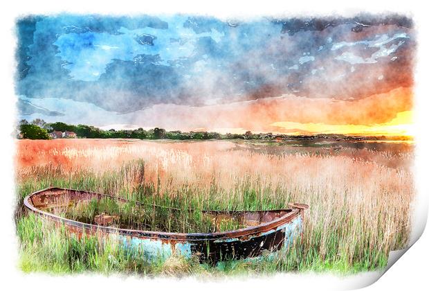 Boat in the Reeds Print by Helen Hotson