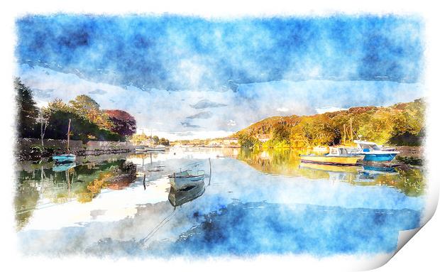 High Tide at Millbrook in Cornwall Print by Helen Hotson