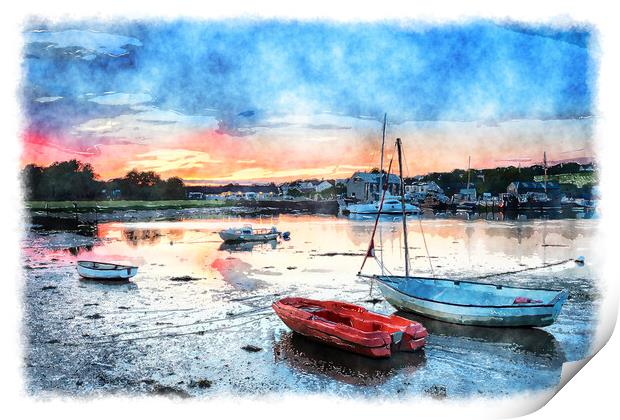 Dusk on the River Tamar Print by Helen Hotson