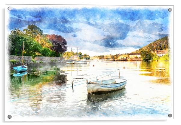 Boats at Millbrook in Cornwall Acrylic by Helen Hotson