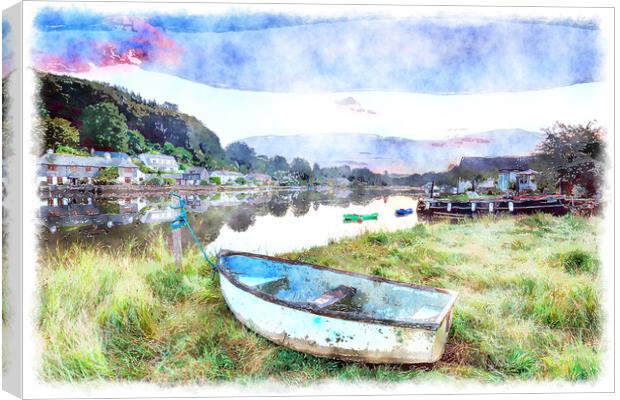 Boats on the River Lerryn Canvas Print by Helen Hotson