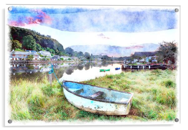 Boats on the River Lerryn Acrylic by Helen Hotson