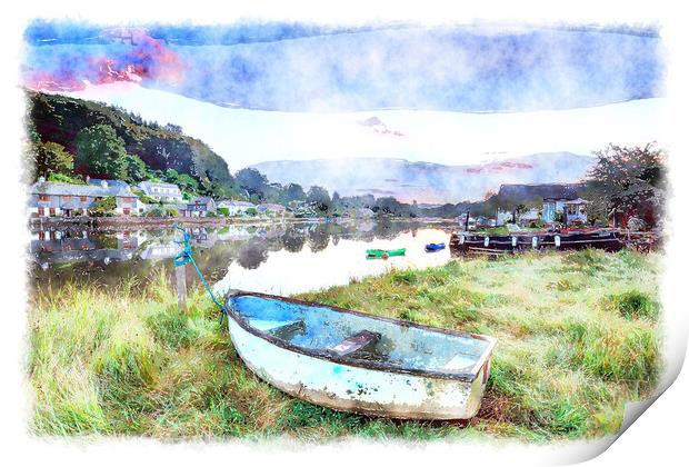 Boats on the River Lerryn Print by Helen Hotson