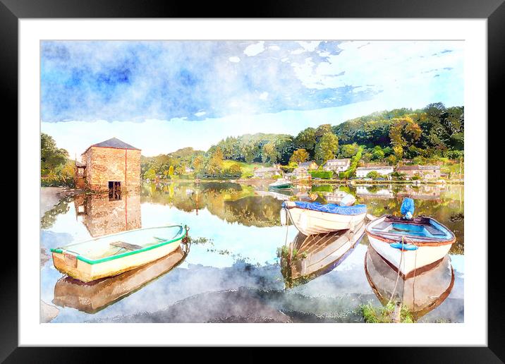 Lerryn River in Cornwall Painting Framed Mounted Print by Helen Hotson
