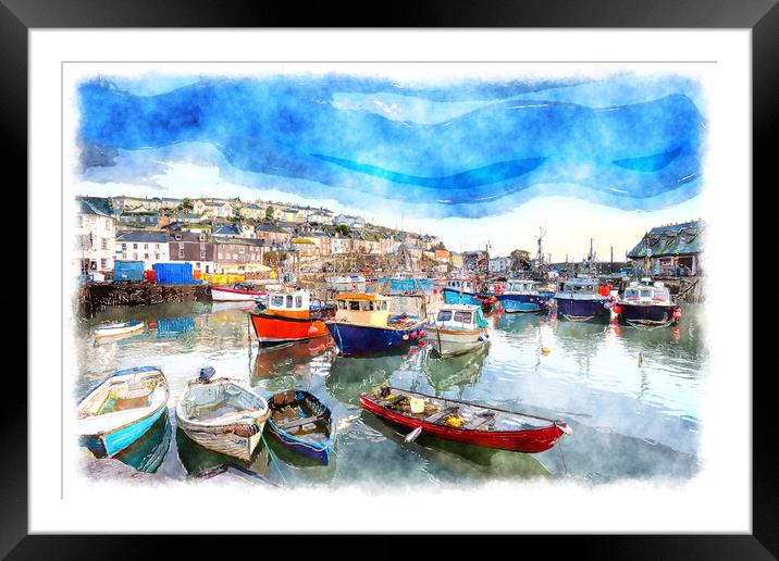 Cornish Coast Painting Framed Mounted Print by Helen Hotson