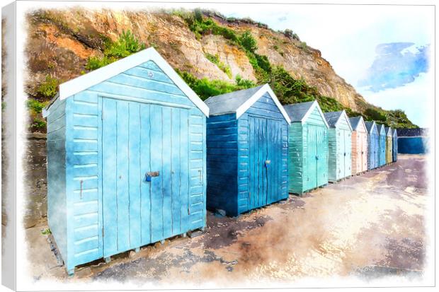 Beach Huts Painting Canvas Print by Helen Hotson