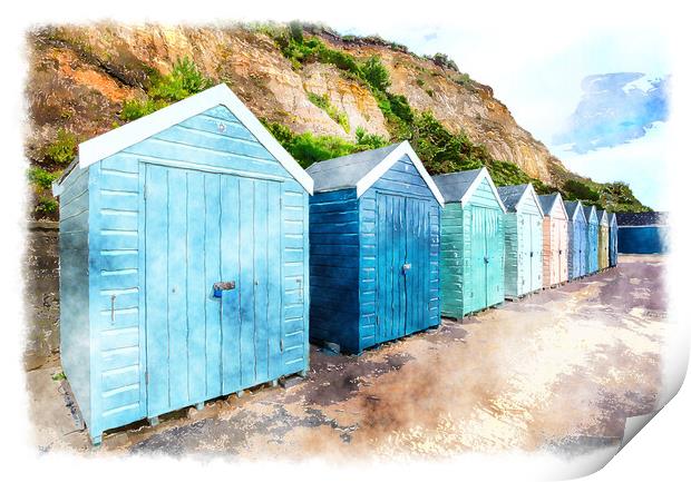 Beach Huts Painting Print by Helen Hotson