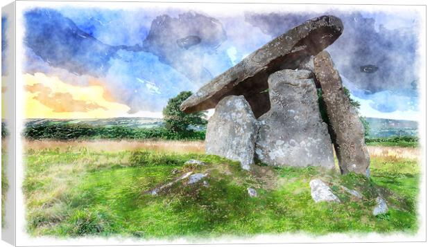 Trethevy Quoit Painting Canvas Print by Helen Hotson